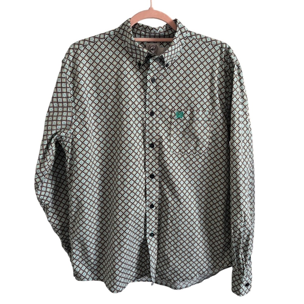 Cinch Boys XXL 16-18 Western Style Cowboy Button Down Shirt Geometric Teal‎